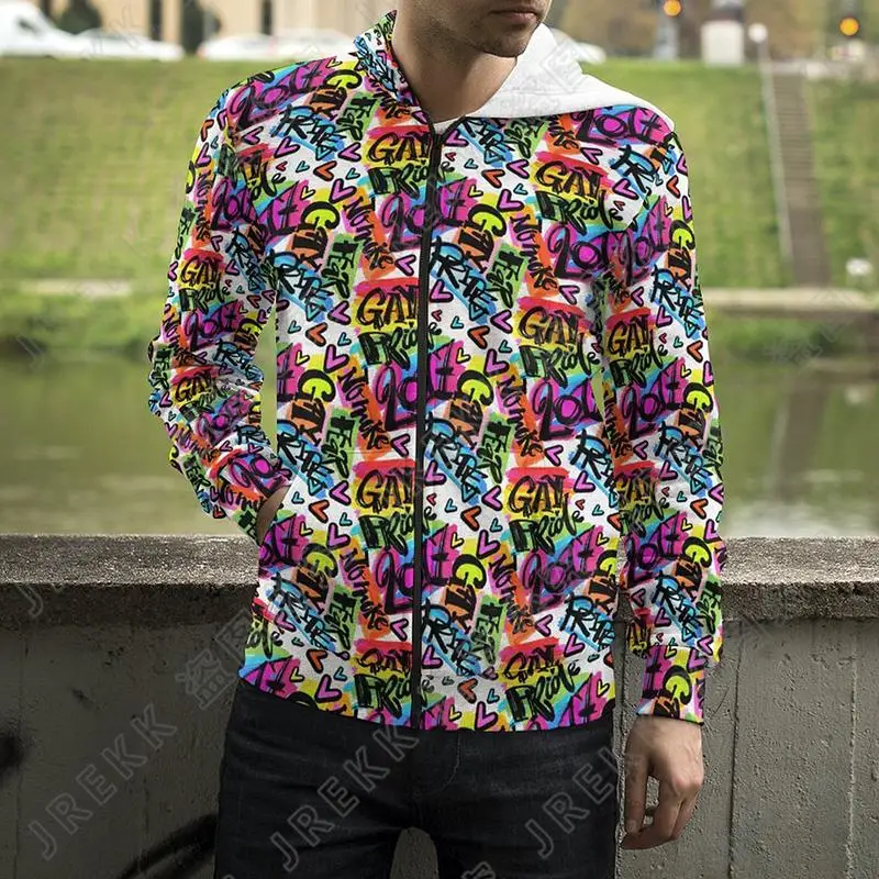 thumbnail image 1 of Sudadera con capucha y estampado 3D de dibujos animados, sudadera con cremallera y letras explosivas, estilo punk y grafiti, para hombres, mujeres y niños, ropa de calle de moda, 1 of 5
