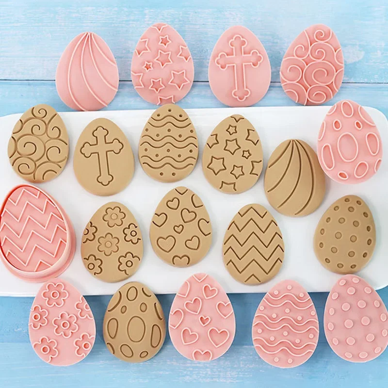 Cartoon Easter Egg Cookie Embosser Mold Cutter Set Fondant Cake Decorating Baking Tools