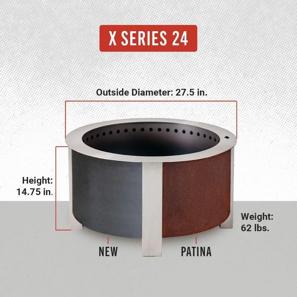 Smokeless FIrePit X Series 24, Corten Steel 27.5 inch Smokeless Fire Pit for Outside 62 Pounds Ideal for Families Compatible 5