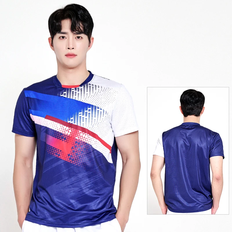 Summer Couple Badminton Wear Printed Quick Drying Short sleeved T-shirt for Men's and Women's Team Competition