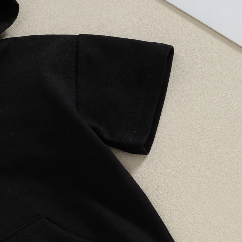 

Toddler Baby Boy Summer Outfits Solid Color Hooded Short Sleeve Sweatshirt Tops and Checkerboard Shorts 2PCS Set