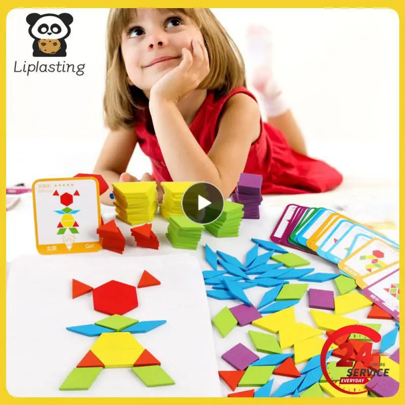 

Креативные Игрушки-пазлы, детский деревянный пазл, геометрическая форма, цветные строительные блоки Tangram, Детский пазл, доска-пазл