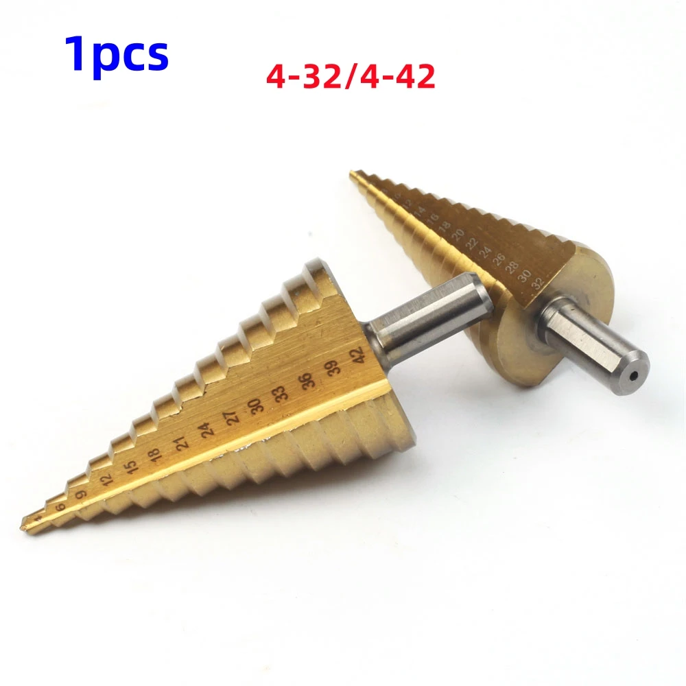 1Pcs 4-32 4-42 mm HSSTitanium Coated Step Drill Bit Drilling Power Tools Metal High Speed Steel Wood Hole Cutter Step Cone Drill 6 35mm hss titanium coated step drill bit drilling power tools metal 13 step high speed steel wood hole cutter step cone drill