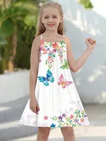 Robe à bretelles spaghetti pour filles, imprimé floral papillon, dos croisé, robe d'été douce pour le printemps, l'été, la plage, les vacances, vêtements pour enfants 3