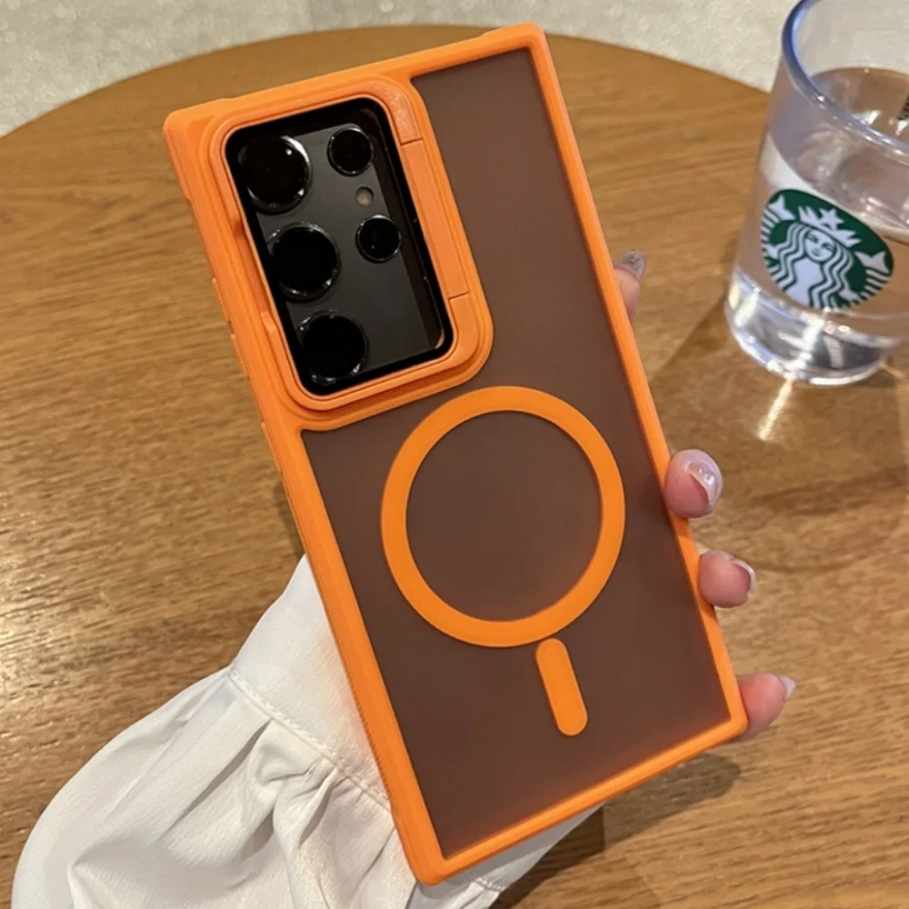 Frosted Magnetic Holder Phone Case with MagSafe Compatibility and Camera Protector