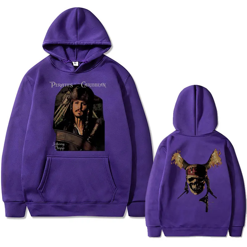 Vintage Pirates of The Caribbean Skeleton Print Hoodie Johnny Depp Graphic Hoodies Men Women Casual Loose Oversized Sweatshirts