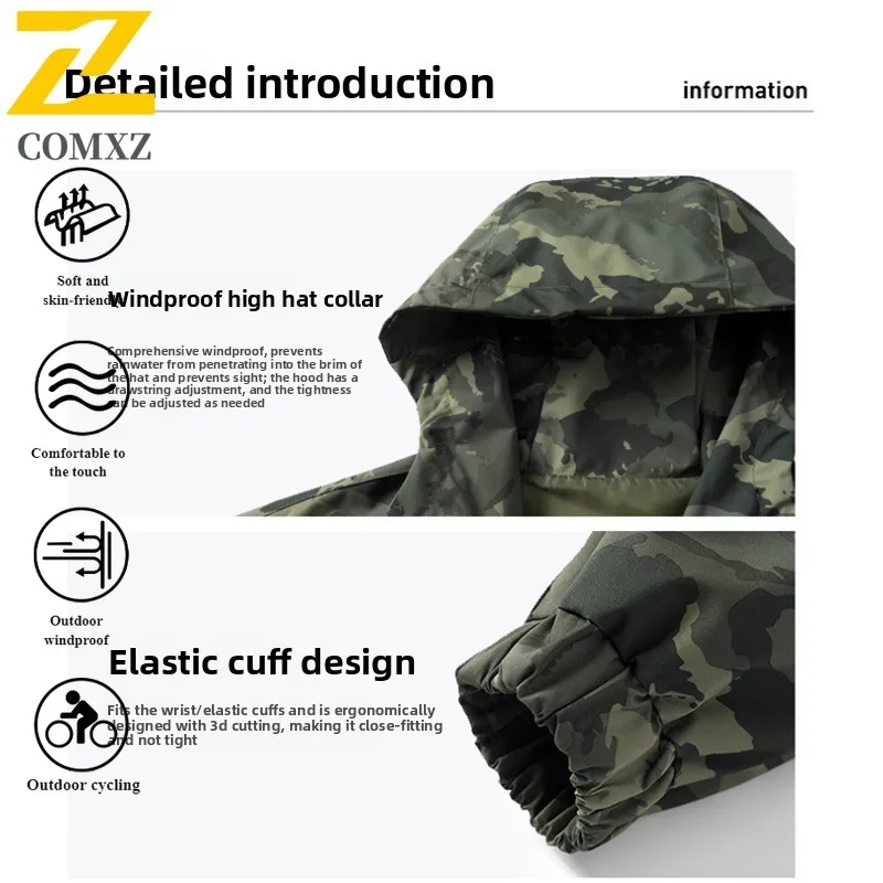 EIAO Autumn Winter Men's Camo Hooded Windbreaker Waterproof Windproof Thermal Jackets Coat for Hiking Camping Fishing New 2025