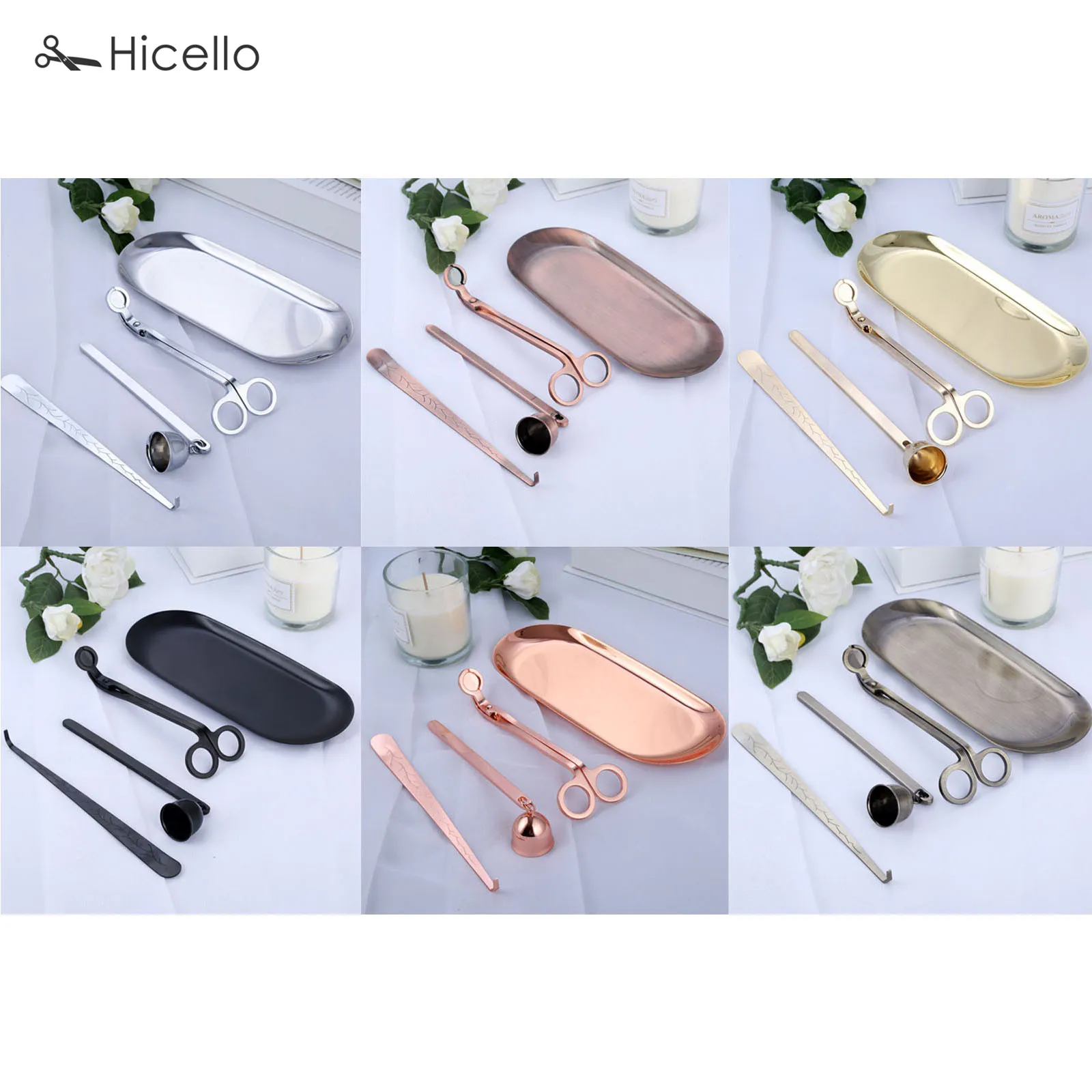 4pcs/kit Candle Snuffer Trimmer Hook Tray Dipper Candle scissors Accessory Stainless Steel Extinguisher Flame Home Decor set candle wick trimmer,candle snuffer