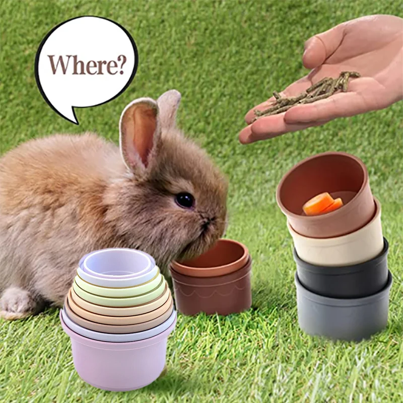 8Pcs Bunny Toys Stacking Cups for Rabbits Plastic Multi-Colored Reusable Different Sizes Safe Nesting Toys for Small Animals