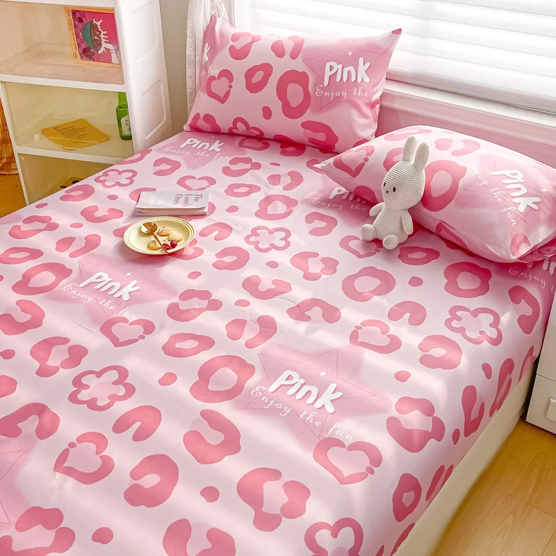 Pink Leopard Print Fitted Sheet Cheetah Bedding 3pcs for Kids Teens Girls Adults Room Decor,Wild Animal Skin Texture Bed Cover 4