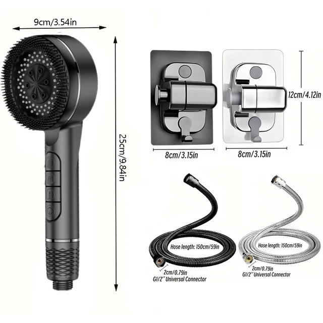 Pommeau de douche autonettoyant, 4 Modes, avec brosse en Silicone, arrêt à une touche, Massage de l'eau, pomme de douche ABS haute pression avec filtre 6