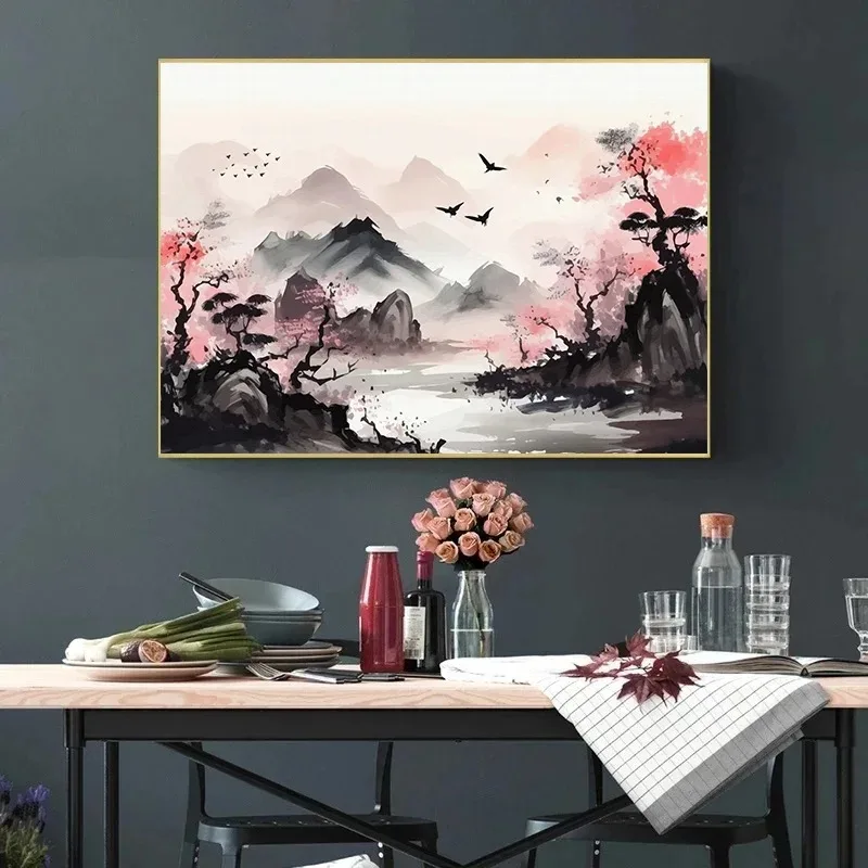 Chinese Landscape Birds Forest Mountain River Koi Carp Fish Ink Art Poster Canvas Painting Wall Art Prints Picture Home Decor 3