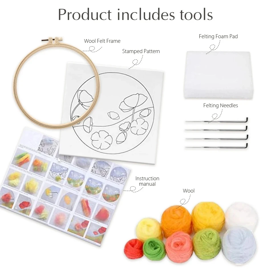 DIY Wool Needle Felt Painting Kit 20x20cm With Frame For Home Decors