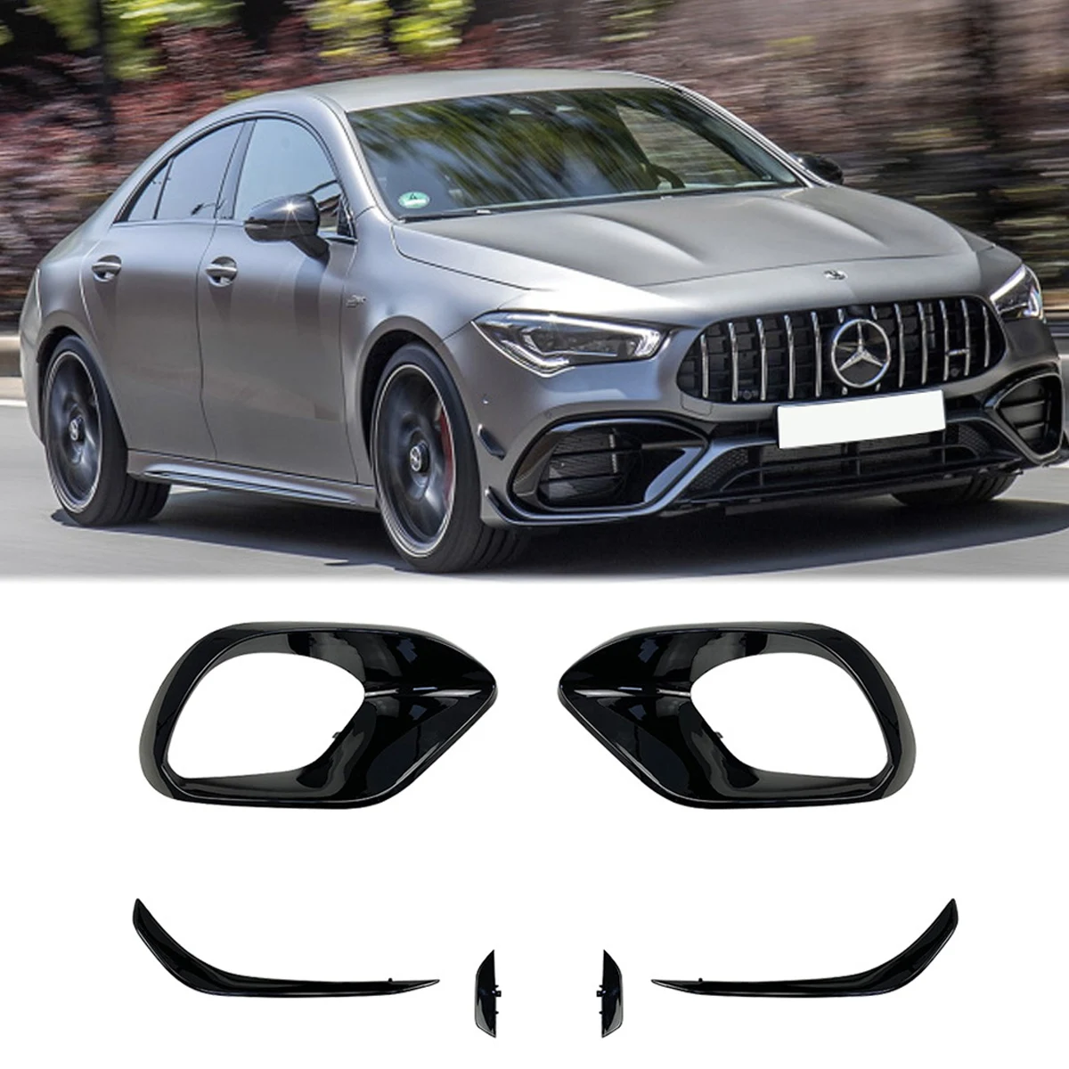 

ABS Front Bumper Grill Air Vent Cover Kits Glossy Black For Mercedes Benz W118 CLA45 AMG 2020-2021 Car Accessories Black