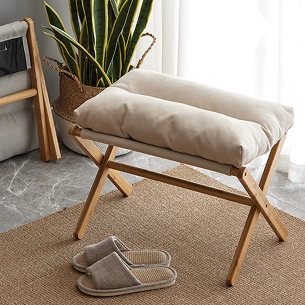 Living Room Wood Stool Chair Foldable Sofa Stool Portable Footrests for Home Leisure Chair Shoe Foot Auxiliary