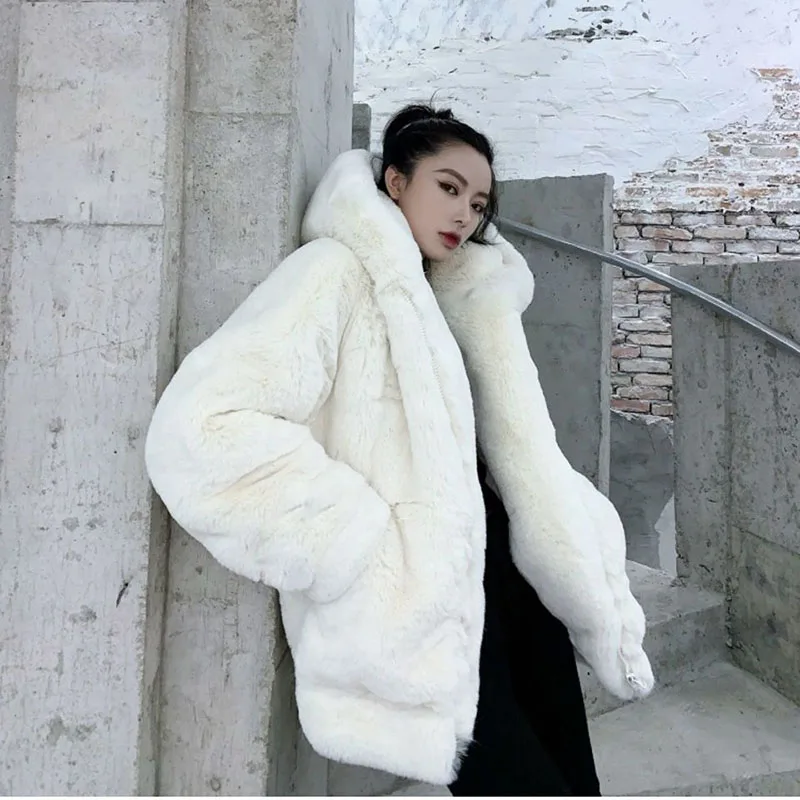 Cotton Jacketed Thickened Plush Coat for Female Autumn and Winter Stars Same Style Lamb Plush Imitation Sable Rex Rabbit Fur