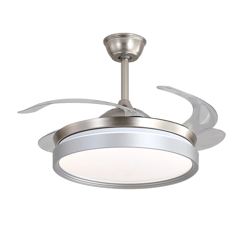 Living Room 4 Pieces Hidden Retractable Blades Retractable Led Ceiling Fan With Lighting Remote Control Luminous Light