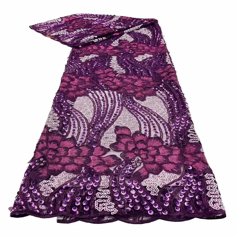 

Purple African Lace Fabric 2023 Green High Quality French Mesh Lace Fabric With Sequins Nigerian Lace Fabrics For Wedding Dress