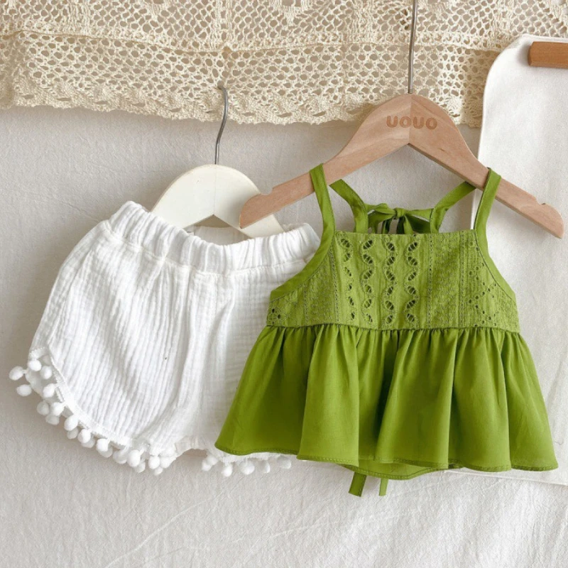 

Baby Girls Clothing Set Summer Toddler Girl Cotton Spaghetti Strap Vest Tops And Short Shorts Set With Pant Children Clothes