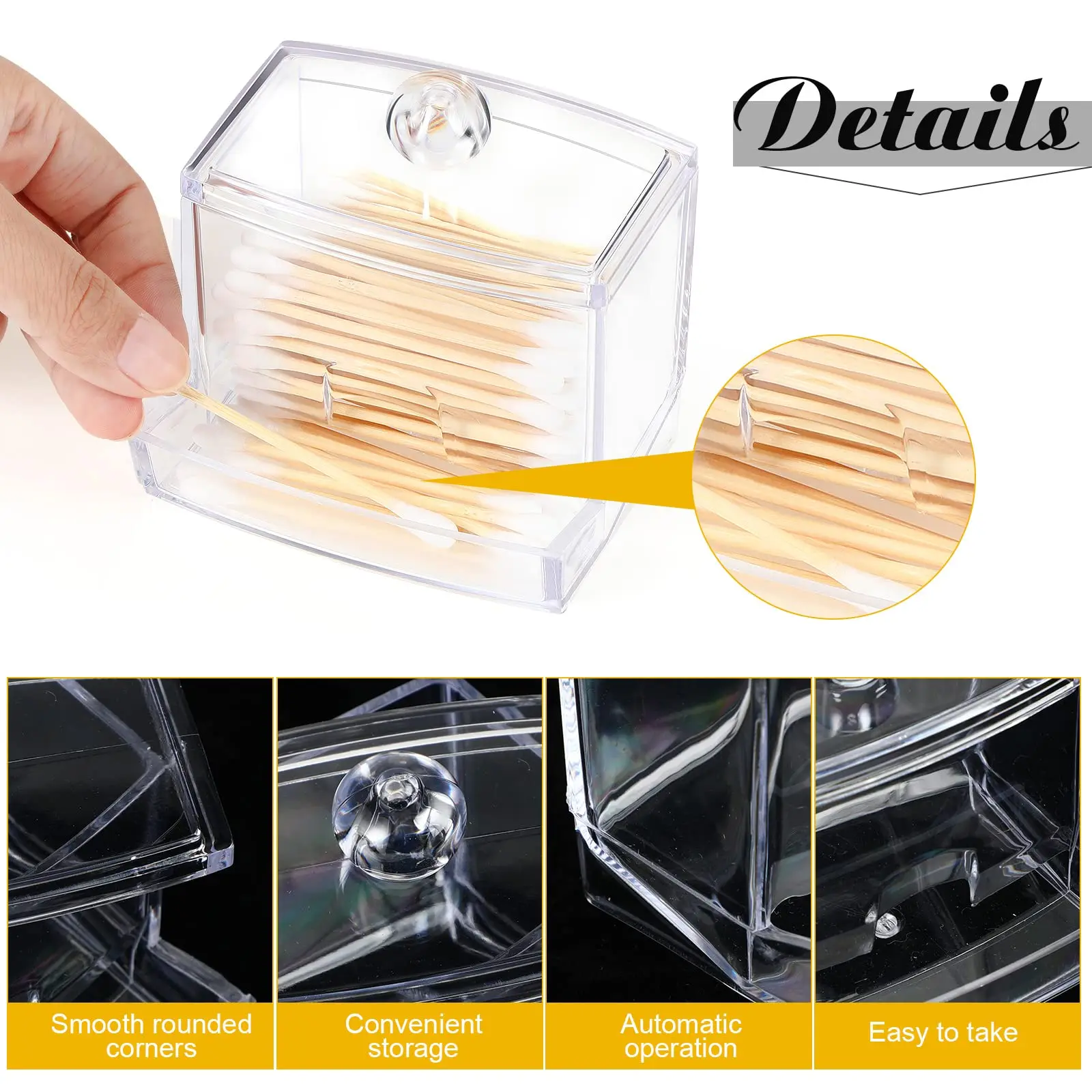 Square Qtip Holder Acrylic Bathroom Vanity Countertop Storage Box Organizer Canister Jar for Cotton Swabs, Rounds Balls, Makeup 4