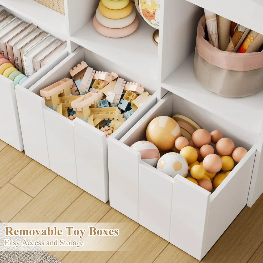 55.3" H Kids Bookshelf with Toy Storage Organizer, Tall Book Shelf with 3 Movable Toy Storage Bins, Large Kids Bookcase 5