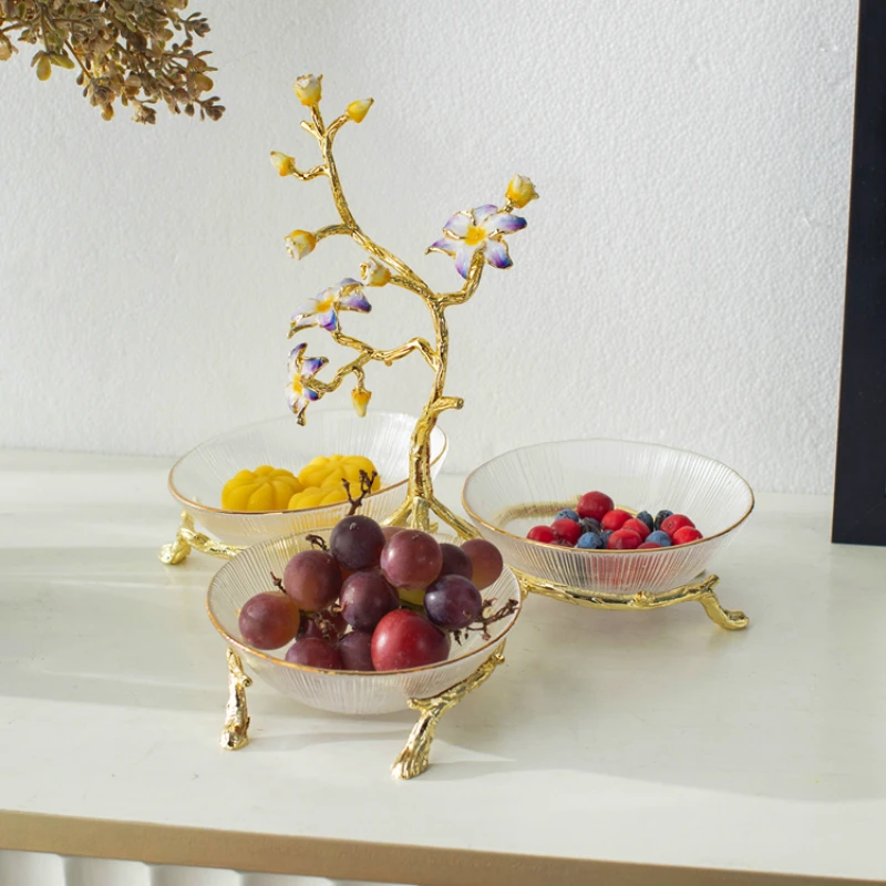 

Elegant Tabletop Decoration Ceramic Enamel Painting Gift Dry Dessert Serving Three-leaf Nut Cake Fruit Tray Bowl Plate