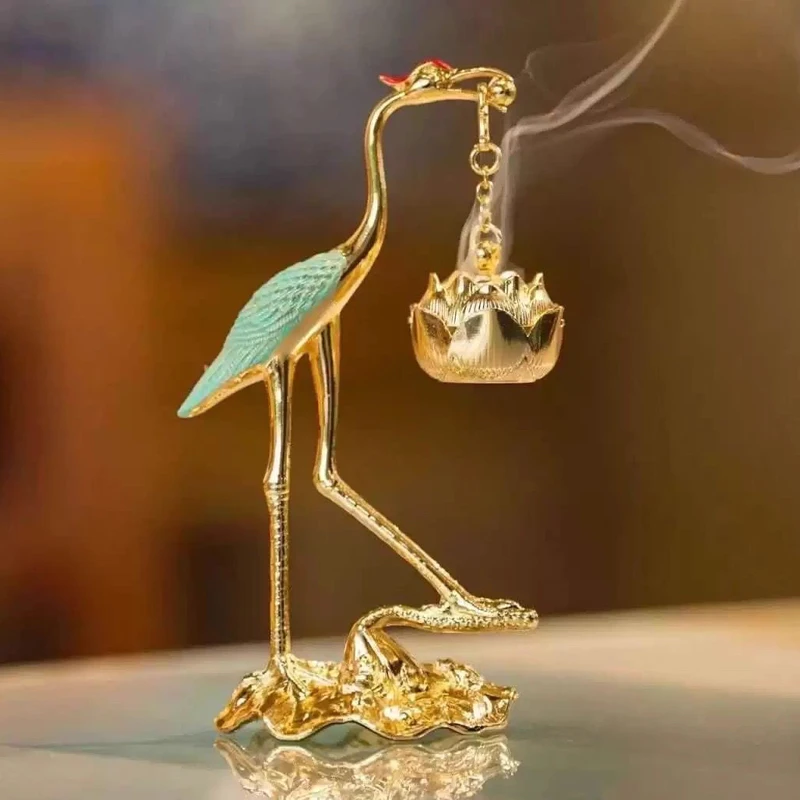 Creative Mini Aromatherapy Incense Burner, Home Indoor Zen Tea Ceremony Decoration, Metal Crane Shape Small Hanging Furnace, 1Pc