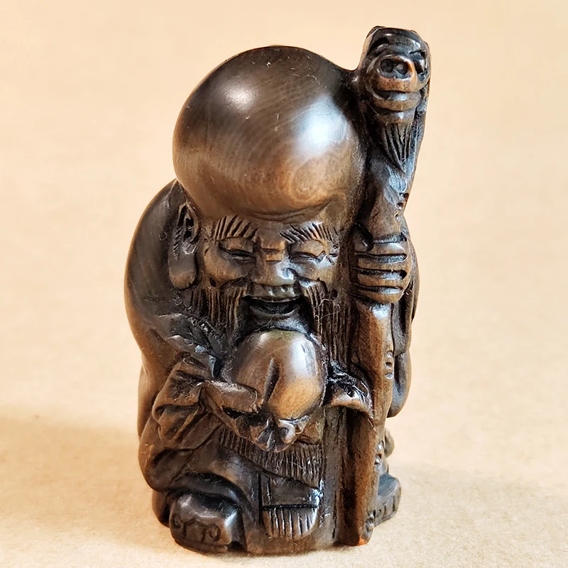 

Y8615 - 2" Hand Carved Boxwood Netsuke Figurine Carving - God of Longevity