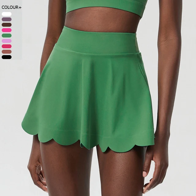 Women Summer Tennis Skirt Solid Color 2 In 1 Pocket Running Skirt Breathable Quick Dry Gym Shorts Female Workout Clothes