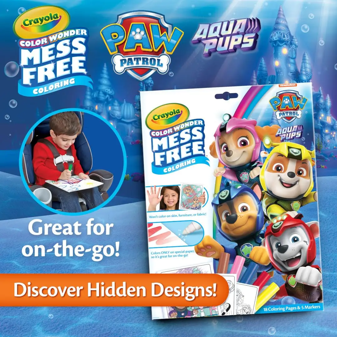 Crayola 컬러 원더 발 순찰 아쿠아 강아지 색칠 세트, 18 색 원더 페이지, 5 개 엉망없는 마커, 색칠,