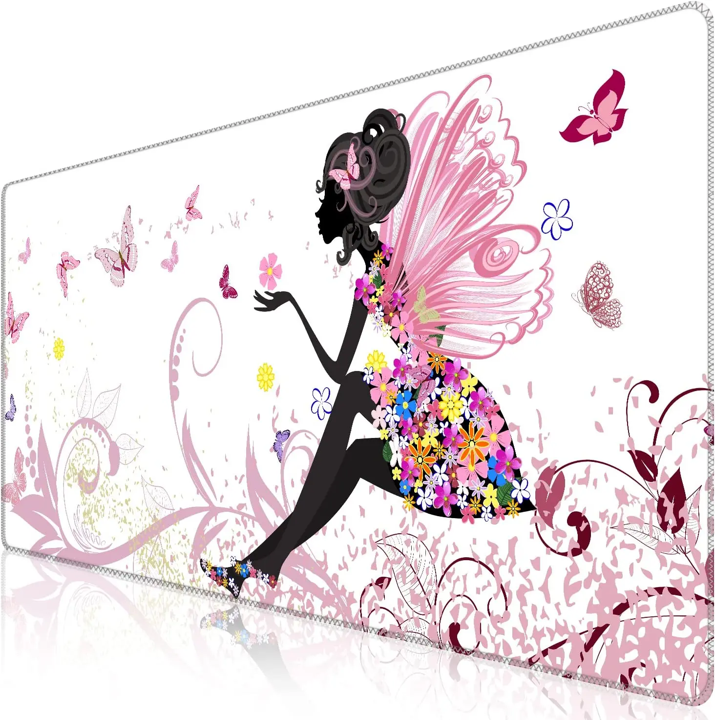 

Extended Mouse Pad 35.4x15.7 in Large 3mm Non-Slip Rubber Base Mousepad with Stitched Edges Waterproof Desk Pad- Butterfly Girl