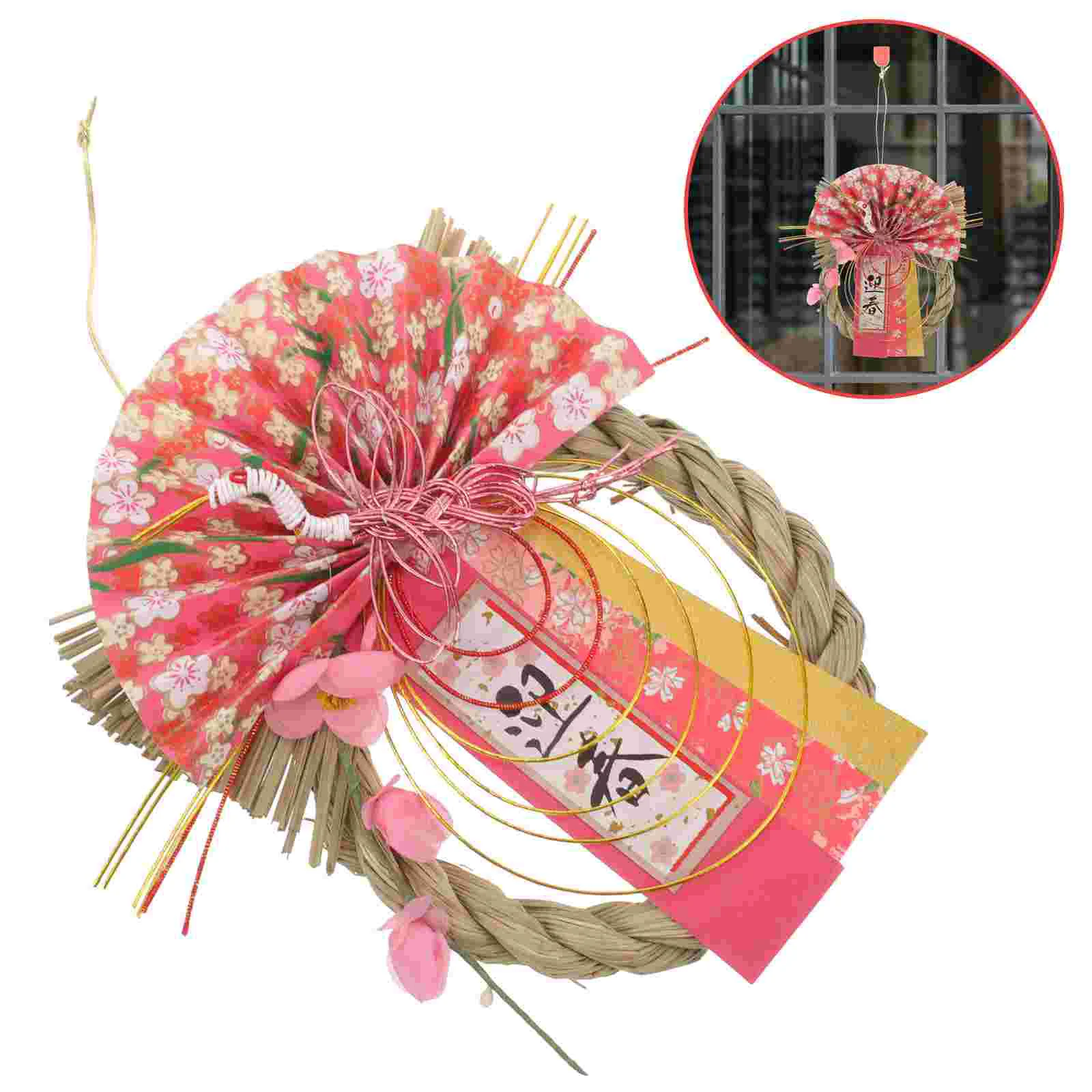 

New Year Decoration Pendant Japanese Style Flower Garland Straw Wall Hanging Fabric Years Wreath