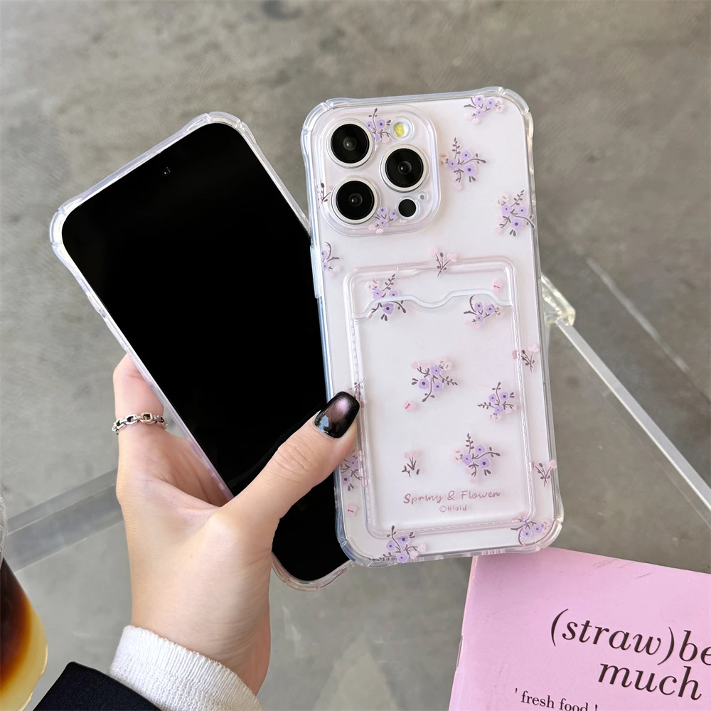 Korean Cute Flower Luxury Card Holder Phone Case - Anti-fall Cover