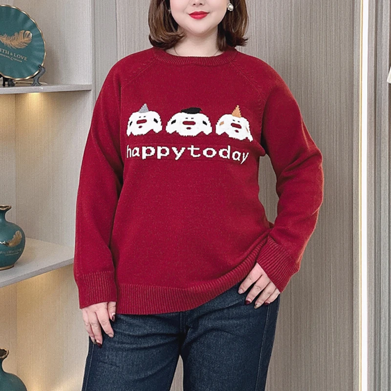 3XL 4XL PLUS SIZE WEomen's  Sweater Autumn Winter Soft Jacquard Loose Warm Pullover O-Neck Jumpers 8326