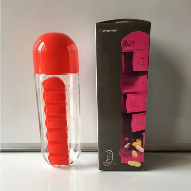 Portable Water Bottle with Built-in Pill Box for Medicines, Vitamins, Perfect for Outdoor, Gym, Fitness, Camping and Traveling 3