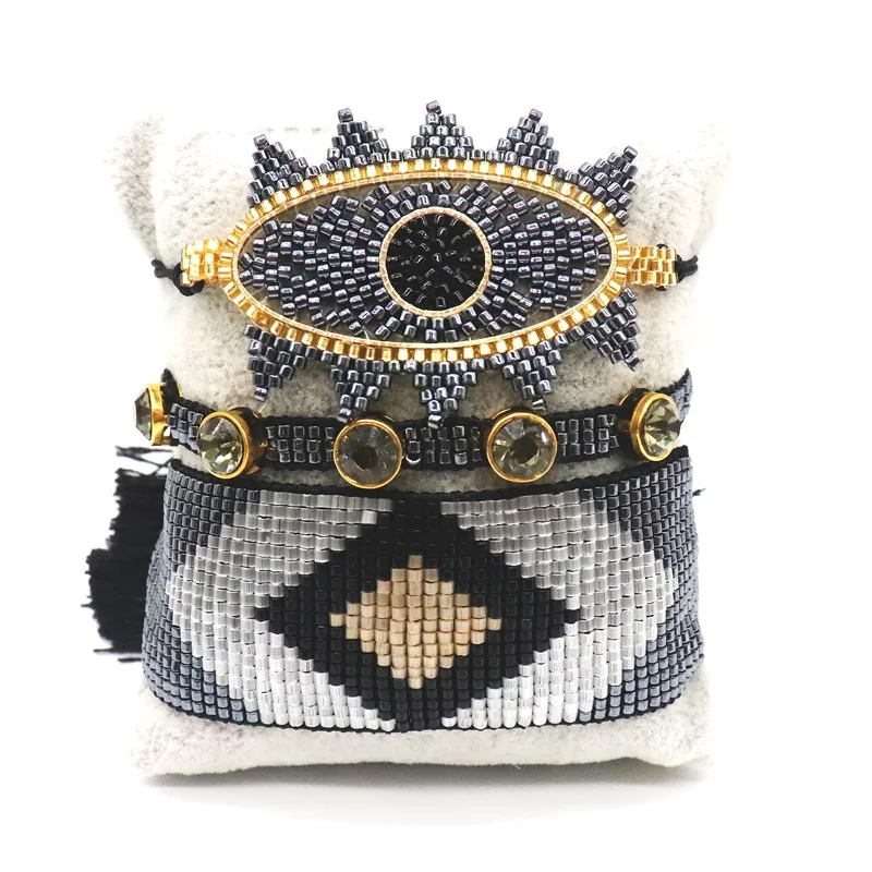 ZHONGVI Classic Vintage Evil Eye Bracelet Miyuki Bead Woven Bracelets for Women Rhinestone Pulseras Mujer Fashion Wide Jewelry