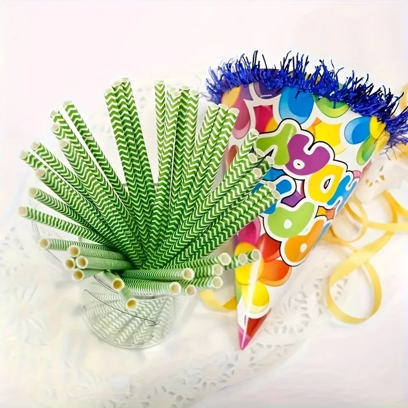 biodegradable flat paper straws 100pcs green chevron bulk high quality cocktail bubble tea drink items 6mm*197mm