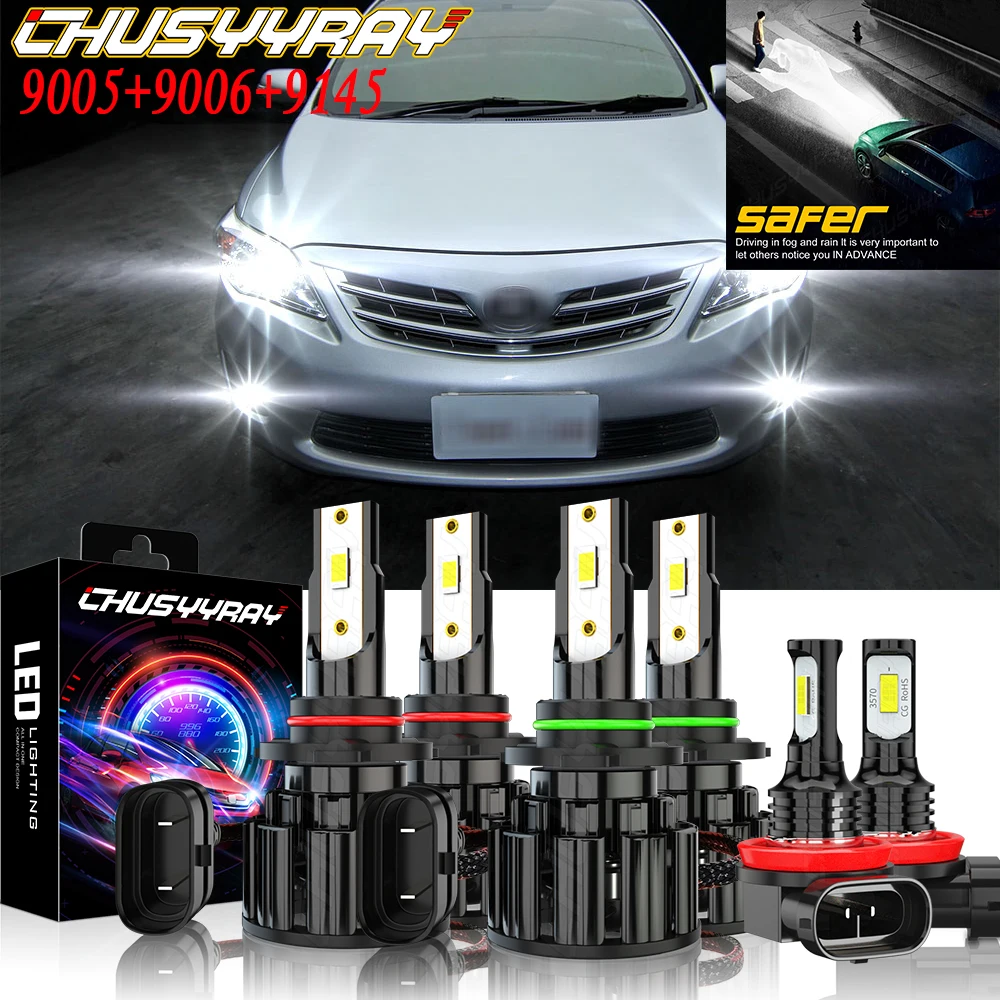 CHUSYYRAY 6x Compatible For Toyota Corolla 2009 2010-2016 Combo 9005 9006 LED Headlight High / Low + H11 Fog Light Bulbs Kit