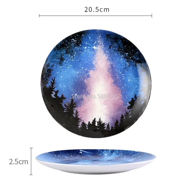 8 inch Starry Universe Plate Set Ceramic Dishes Dessert Steak Bread Dinner Plates Sets Dish Kitchen Decor