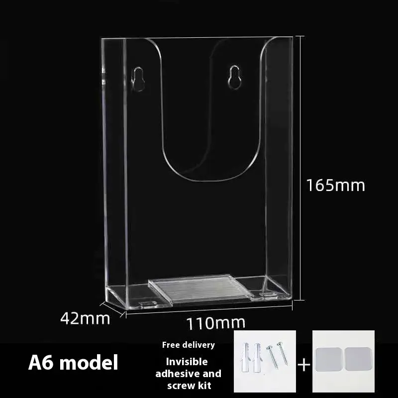מדף פלסטיק שקוף חד-שכבתי לתליה על הקיר לאחסון נתונים במשרד ותצוגה של ציוד משרדי