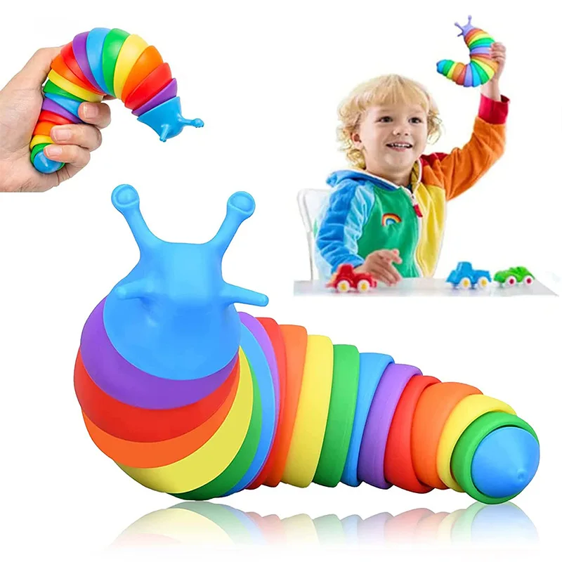 3D Slug Fidget Toy Colorful Slug Snail Toy Articulated Flexible All Ages Relief Anti-Anxiety Sensory Toys for Children 6