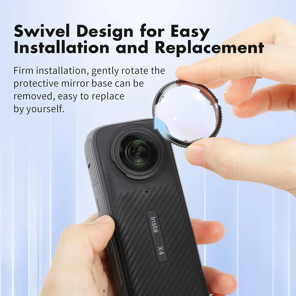 Protezioni per lenti standard Insta360 X5 ufficiali e originali, rotazione semplice per installare e rimuovere Protezioni per lenti standard Insta360 X5 ufficiali e originali, rotazione semplice per installare e rimuovere