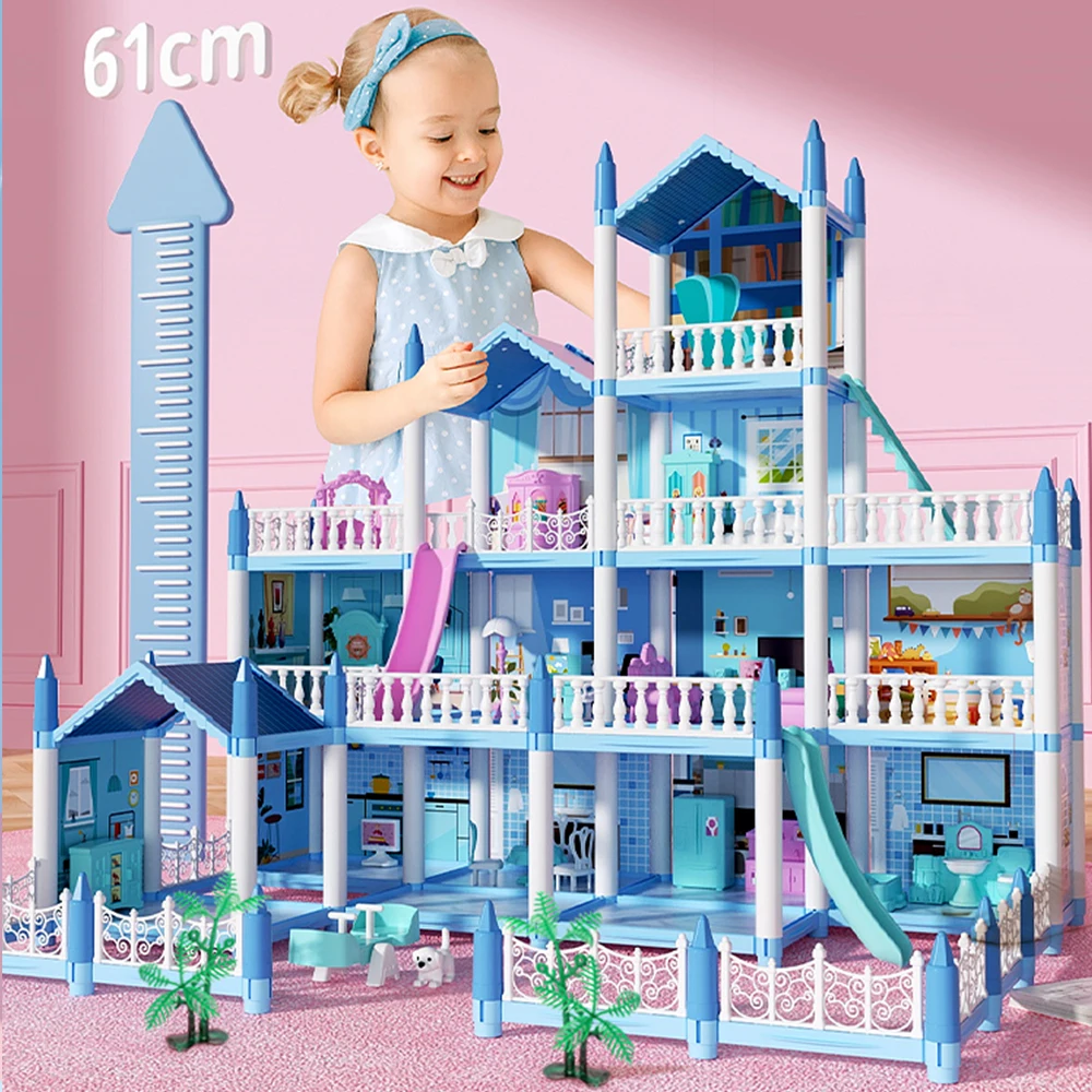 Dollhouse 3D Cartoon Doll Castle Villa Diy Set 1/12 Fantasy Doll House Assemble Scene Accessories With Led Lights Girl Birthday 5