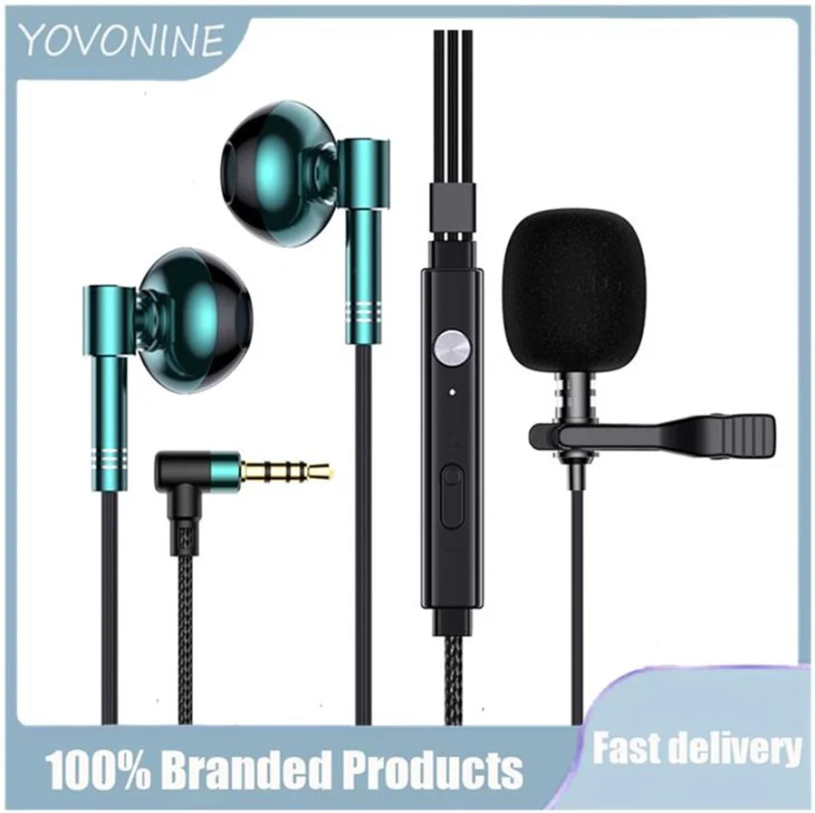 

YOVONINE New Dual Microphone Earphones Recording Live K Song Bend Plug Game Bass Headset Semi-in-Ear Headphones Gamer HIFI