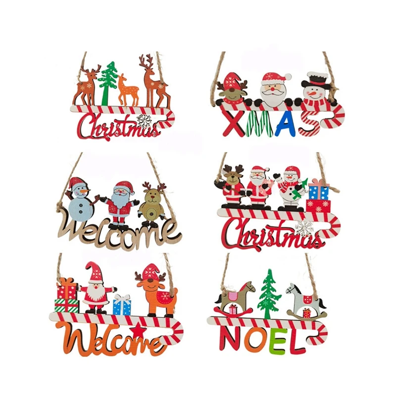 

Рождественские приветственные деревянные вывески, цветные буквы, настенные вывески, Рождество для входной двери