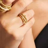 Bague ronde empilée à trois couches en acier inoxydable plaqué or pour femmes, ensemble de bagues entrelacées sans ternissement, bijoux tendance, cadeau