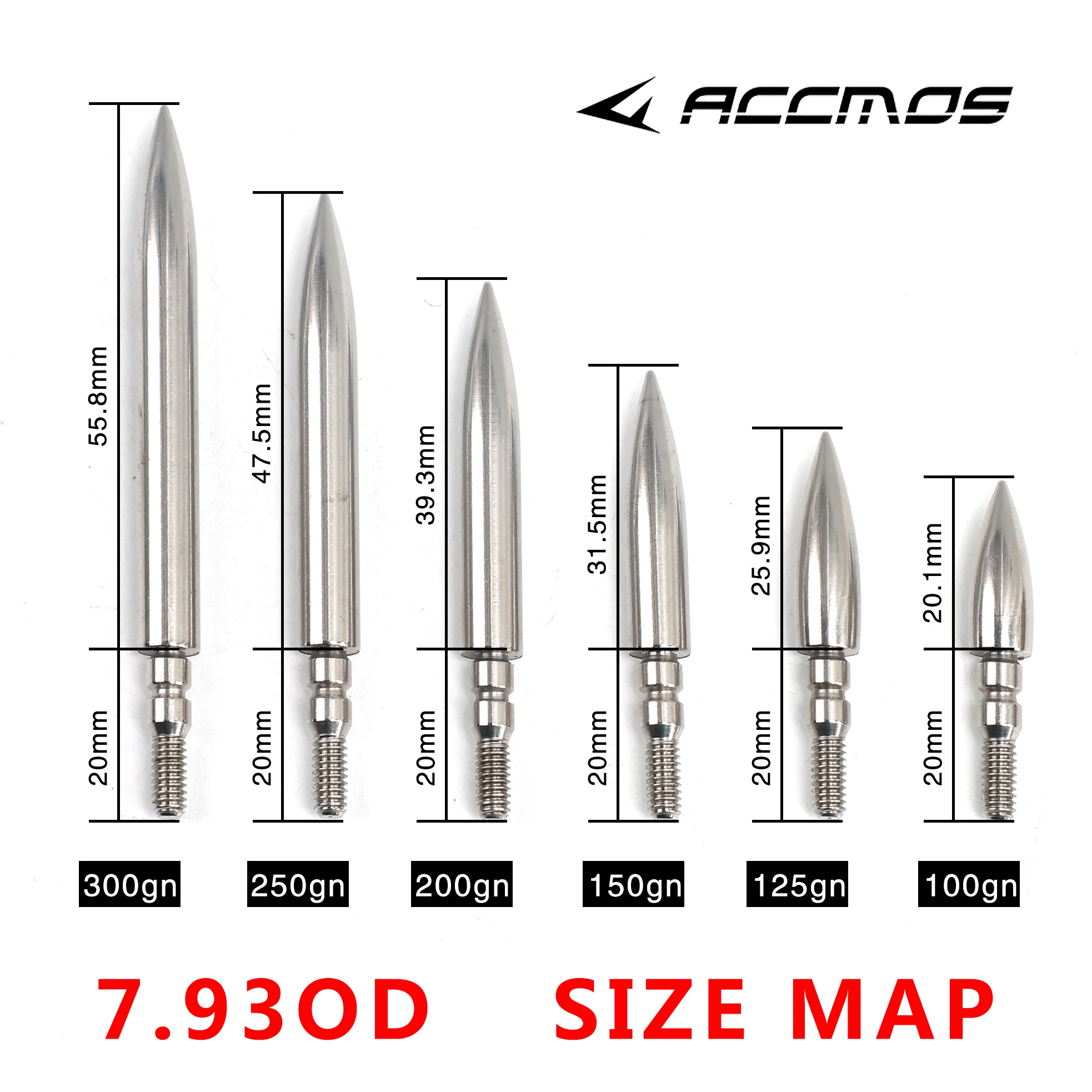 Archery Arrowhead with O Ring Rubber Washers 100 125 150 200 250 300gr OD 7.14/7.54/7.93mm Universal Thread Arrow Point 6pcs