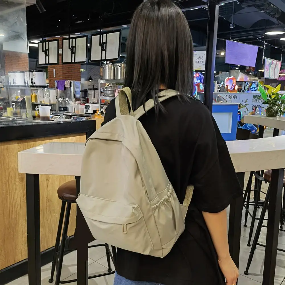 Women Nylon Zipper Backpack Preppy Style Students Solid Color School Knapsacks Girls Large Capacaity Rucksacks