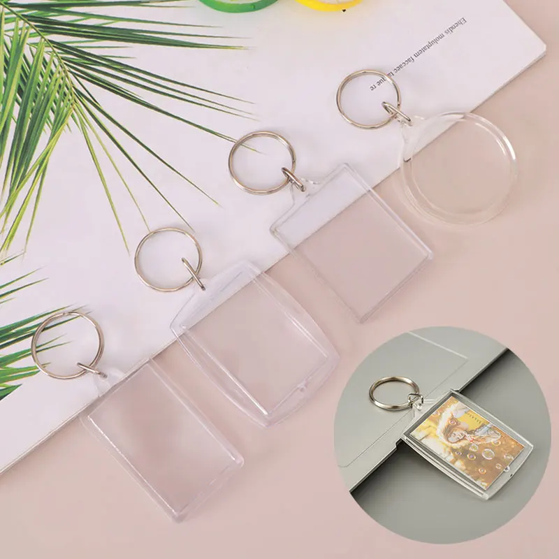 10Pcs Blank Acrylic Photo Frame Keyrings Pendant Picture Insert Keychain Double Sided Clear Key Holder Ring Diy Party Gifts Diy