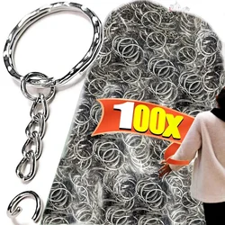 Metal Split Ring Keychain with Hanging Chain - DIY Keyring and Key Pendant Accessory (Thread rings - 100pcs)